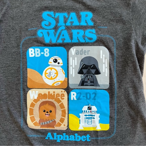 Star Wars boys size Medium gray short sleeve t shirt BB8, Vader, Wookiee, R2-D2 - Picture 2 of 4